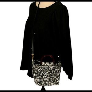 Banana Republic Small Black/White Woven Tortoise Handles Crossbody Bag